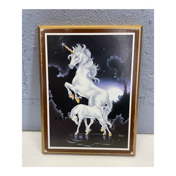 Vintage 1980s Unicorn Fantasy Mythical Magical Art Print Ferraro Press Board - Picture 1 of 8